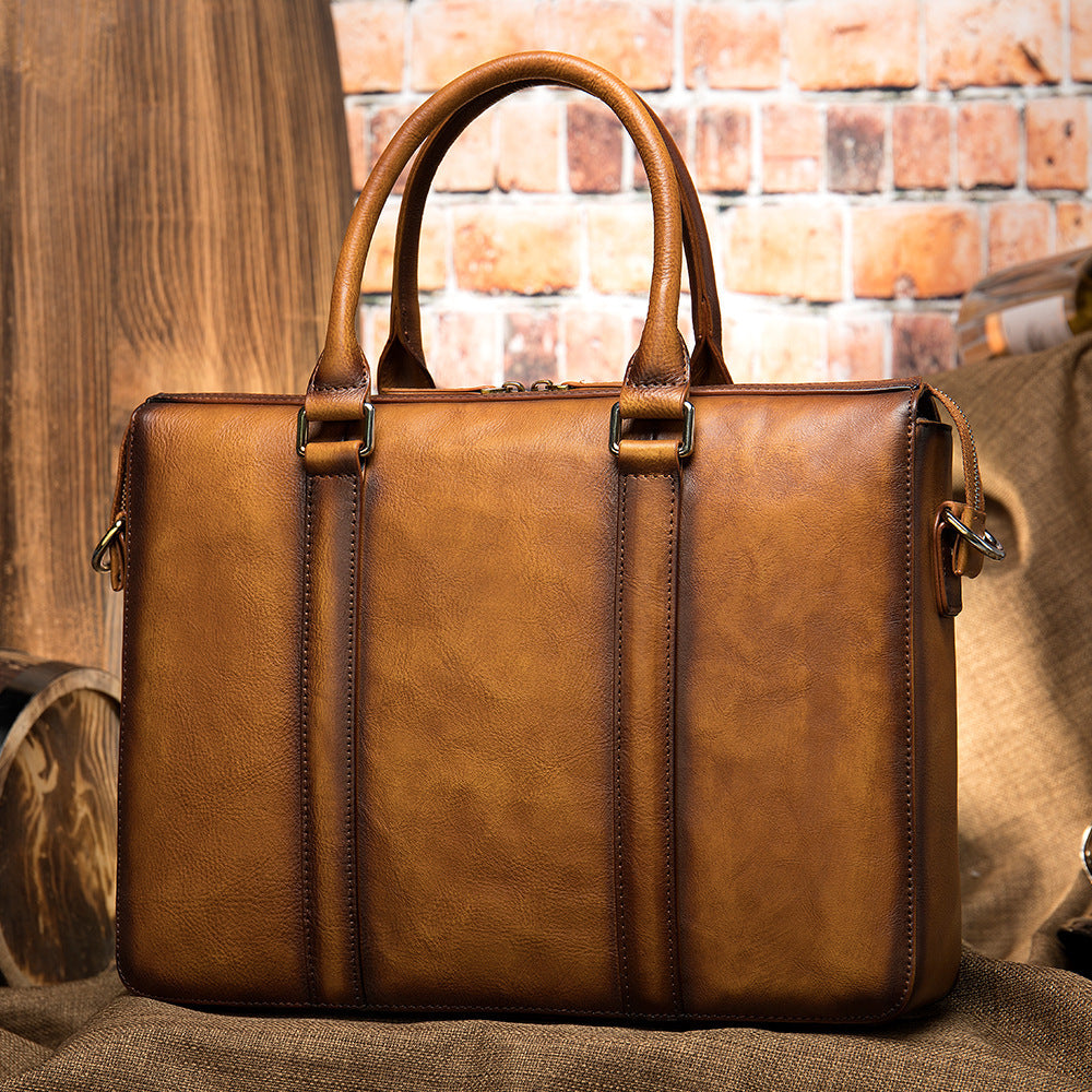 Vintage Men's Leather Briefcase - Fashionable Business 14 Inch Computer Handbag
