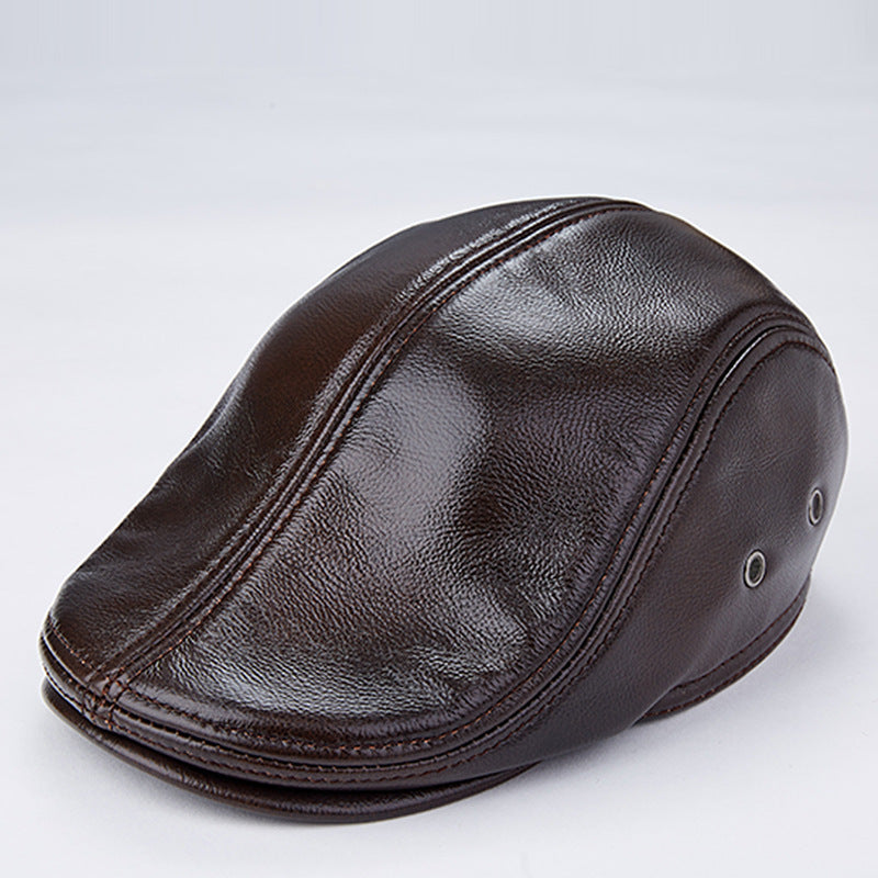 Men's Genuine Cowhide With Ear Flaps Beret Hats