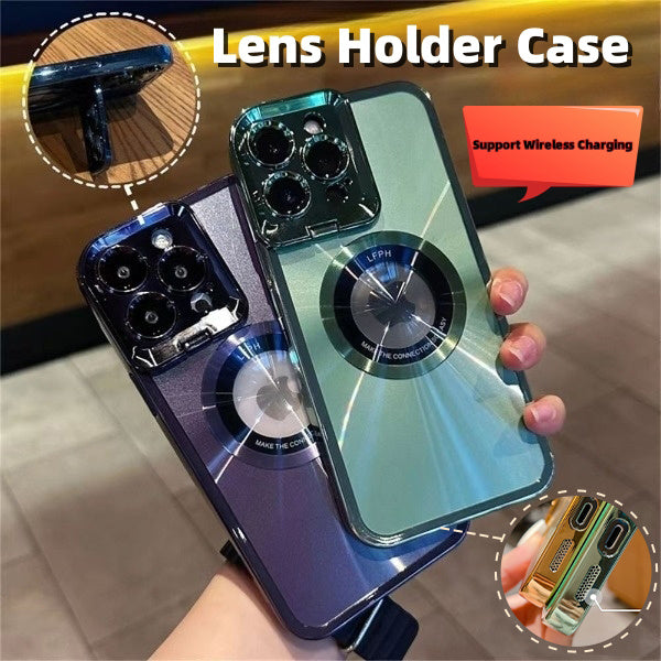 Electroplated Phone Case - Luxury Plating CD Pattern Magsafe Bracket Case For  12 13 14 Pro Max , Invisible Camera Stand Holder Lens Holder Magnetic Suction