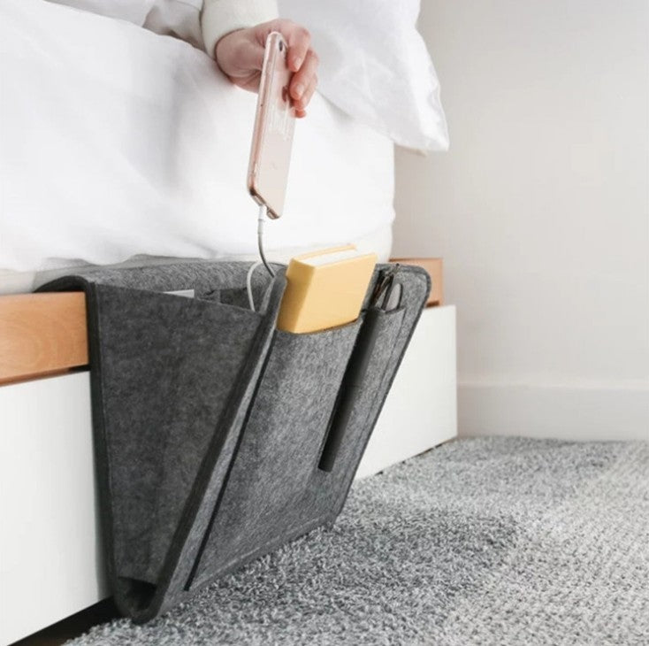 Bed Storage Bag with Pocket - Bedside Hanger Table Sofa Bedroom Mattress Bedside Anti-slip Organizer Holders