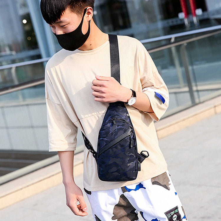 Camouflage Chest Bags - Men Crossbody Bag With Headphone Hole