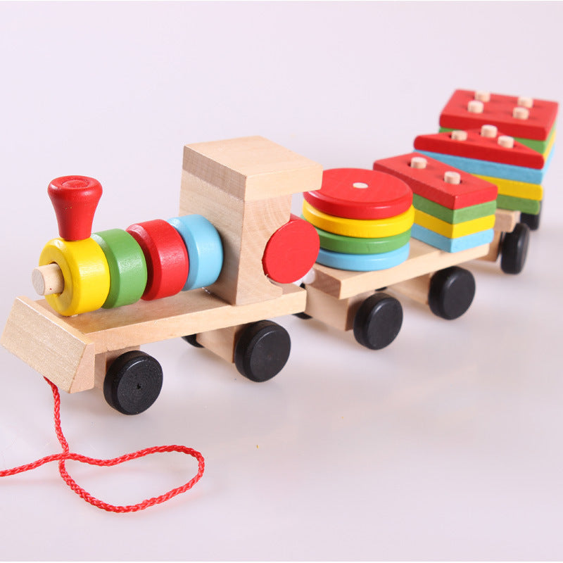 Wooden Train Three-section Tractor Toy - Children's Intelligence Puzzle Toys Educational Toys