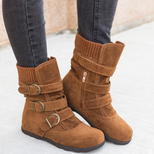 Casual Winter Boots - Strap Buckle Shoes