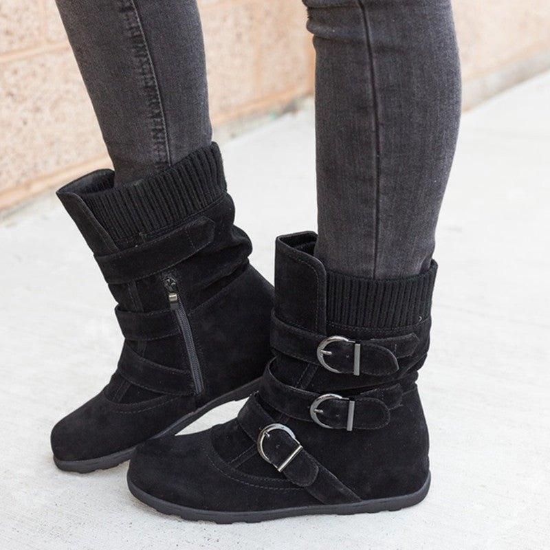Casual Winter Boots - Strap Buckle Shoes