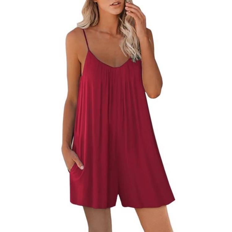 Women Casual Sleeveless Strap Loose Jumpsuits - Summer Shorts Romper With Pockets
