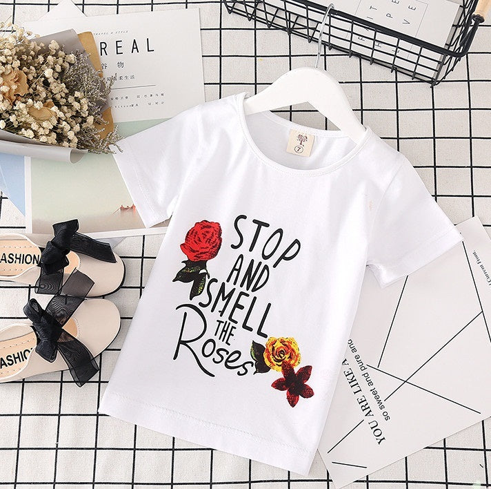 Kids White T-shirt Denim Skirt 2pcs Girls Suits