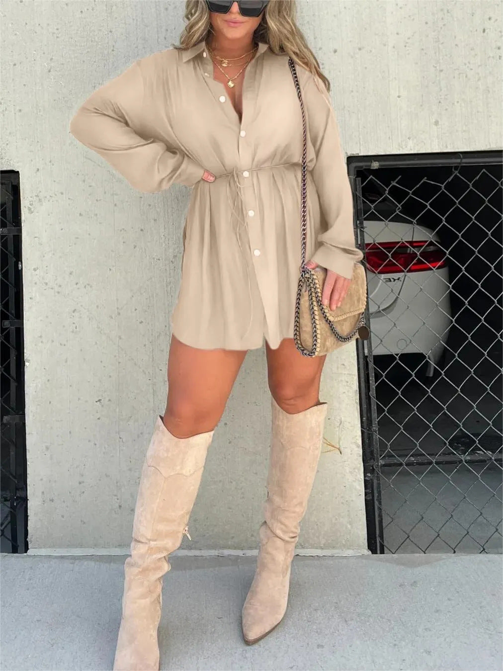 Women's Long Sleeve Long Button Down Shirt - Fashion Shirt Dress