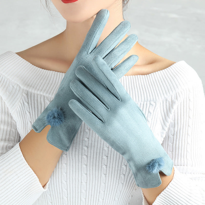 Suede Warm Finger Gloves