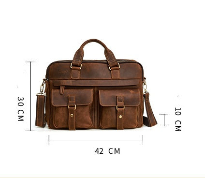 15.6 inch Laptop Bag - Genuine men''s bags retro men''s business bags briefcase cowhide oblique Bag