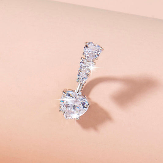 STAINLESS STEEL HEART-TO-HEART NAVEL PIN - human body piercing jewelry woman