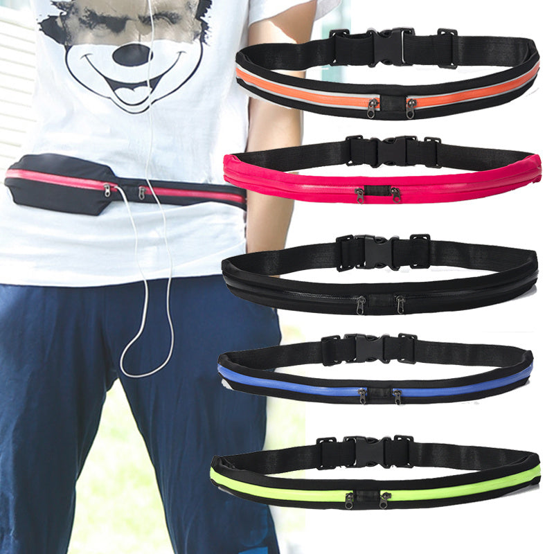 Sports Waist Bag With Double Pocket - Slim Zip Running Phone Belt Bags