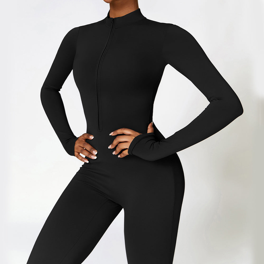 Warm Zipper Long-sleeved Yoga Jumpsuit -  Fitness Sports Pants Breathable Bodysuit Women's Clothing