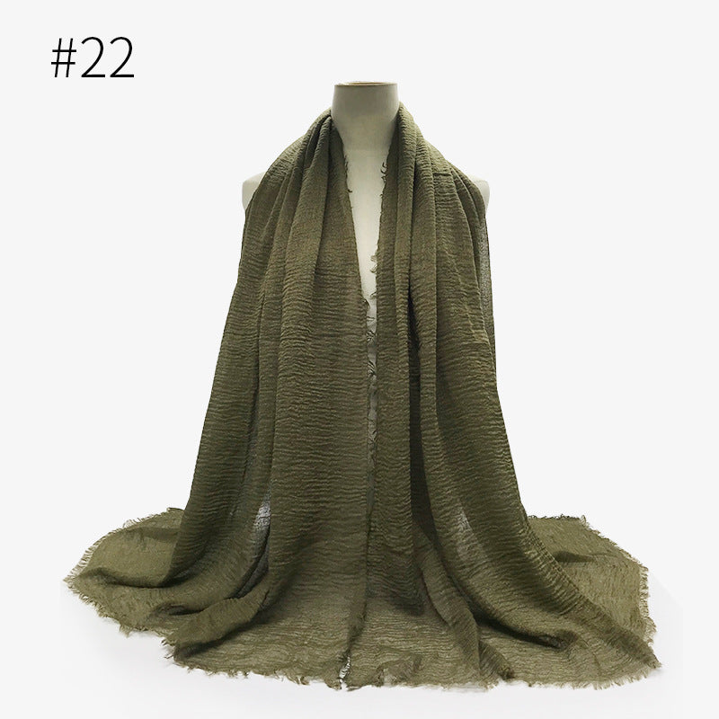 Bubble Plain Cotton fringe Scarf - Women Soft Solid Hijab Pashmina Wrap Hijab