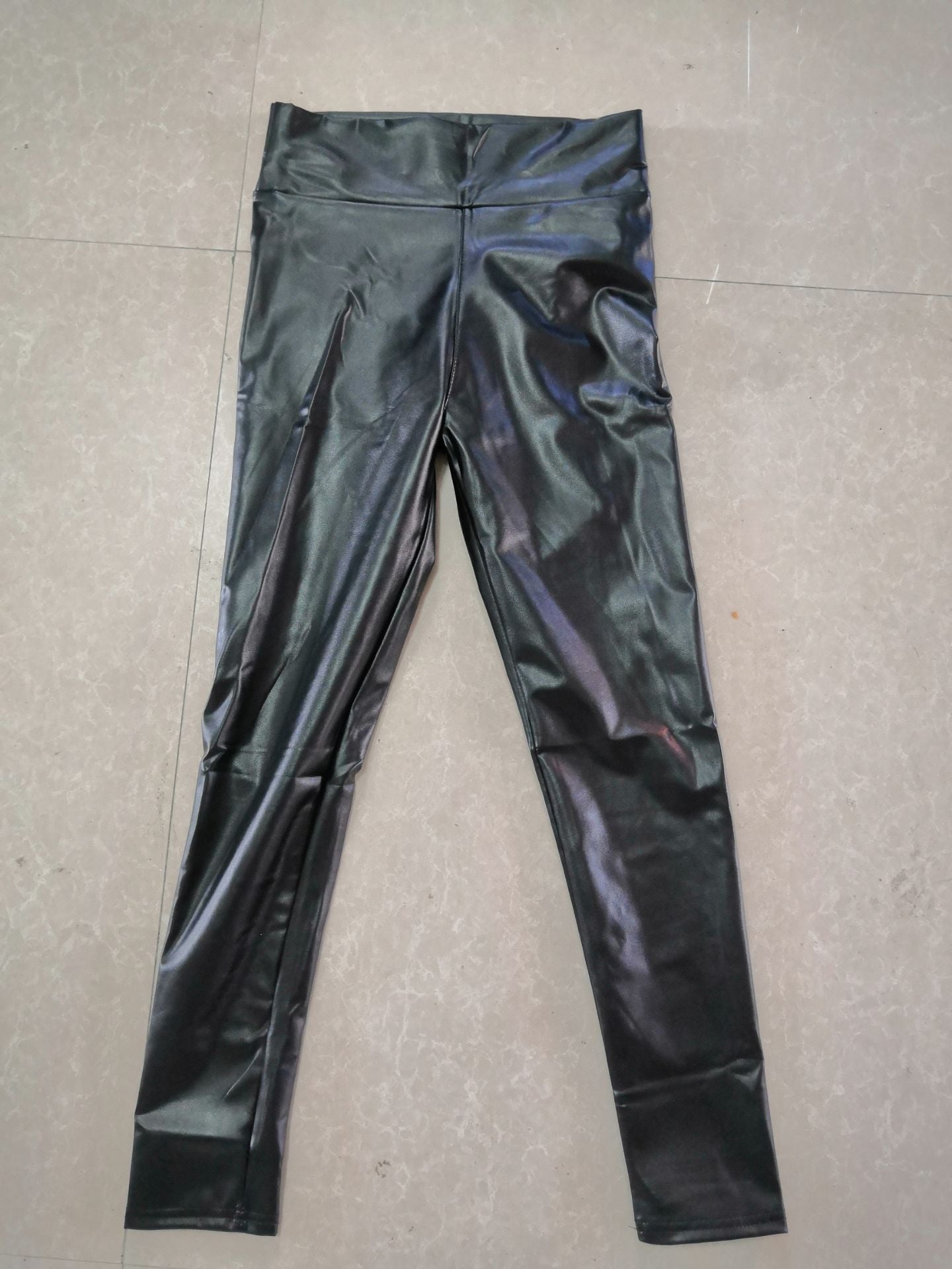 Reflective Leather Elastic High Waist Leggings