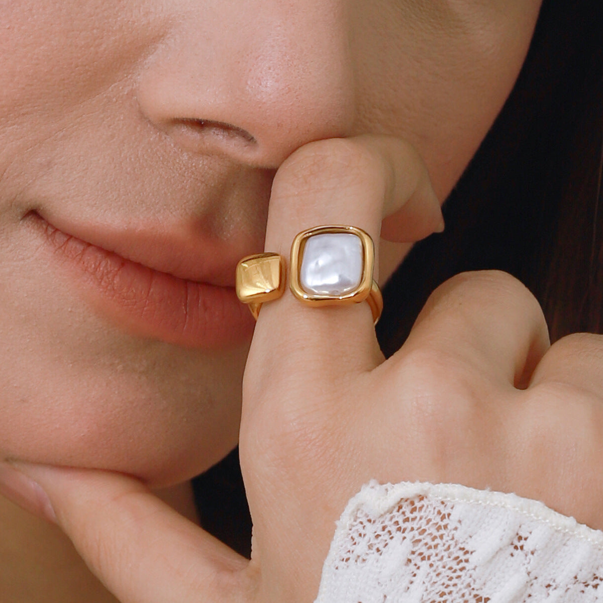 Stainless Steel Pearl Ring Titanium Steel No Fading