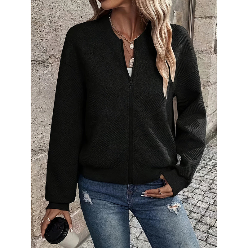 Womens Bomber Jacket Coat Casual Textured Stand Collar Zip Up Fall Fashion Jackets Outfits