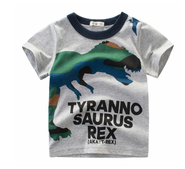 Trendy Summer Boys’ T-Shirt – Hello Dino Cotton Tee ☀️ Children's Wear Summer New Korean Children's Boys Cotton T-shirt Men's Treasure In Children's Short Sleeves - JumoShop