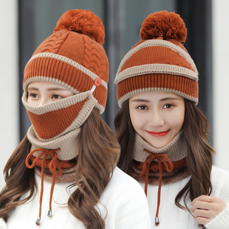 Winter Women 3pcs Knitted Beanie Hat - Scarf Set Warm Hat