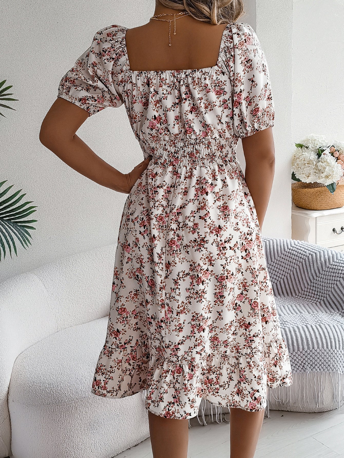 Floral Print Square Collar Dress - Summer Fashion Ruffles Dresses Women's Clothing