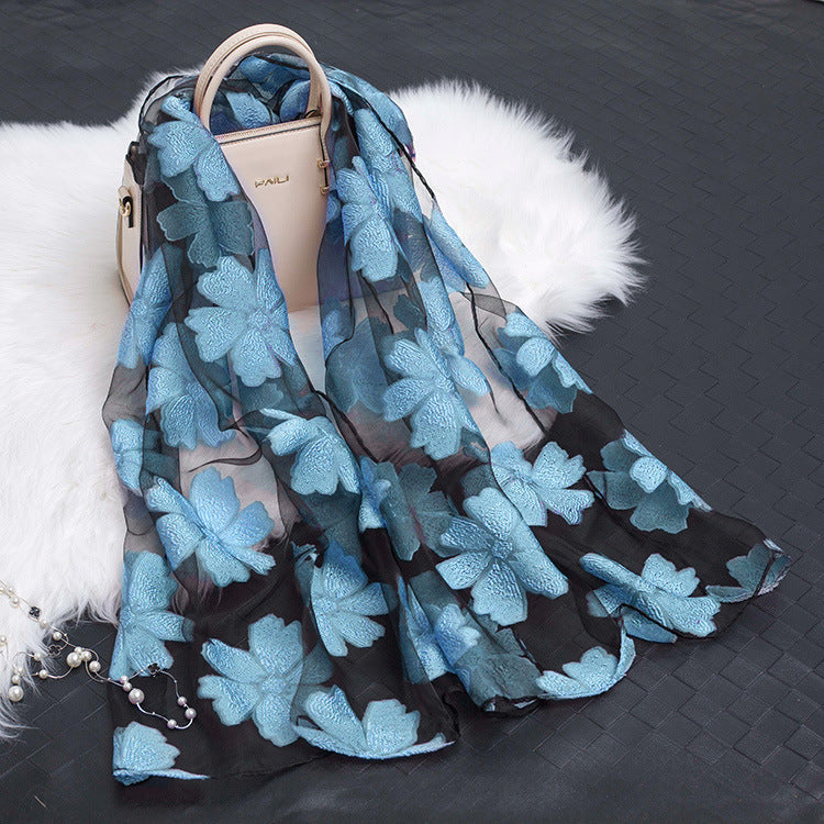 Cut Flowers Hollow Silk Simulation Scarf
