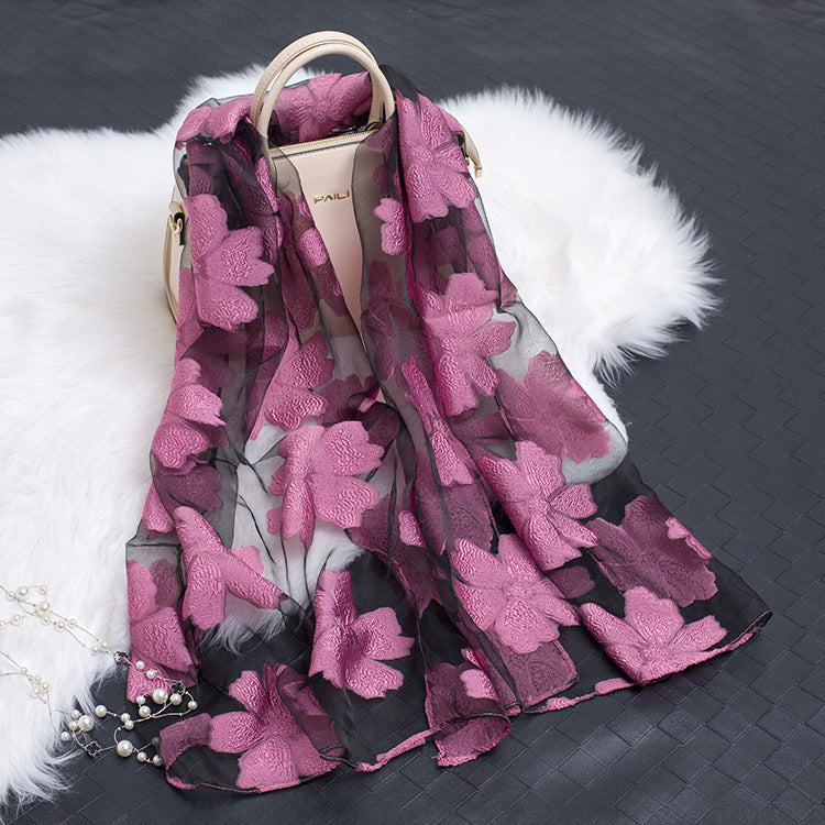 Cut Flowers Hollow Silk Simulation Scarf