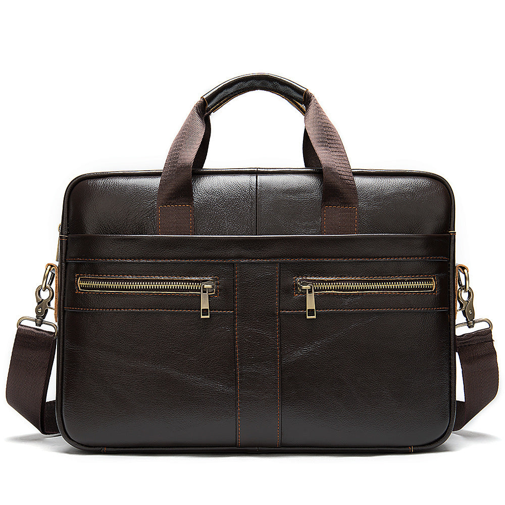 Men's Leather Briefcase - Business Men's Bag First Layer Cowhide Portable