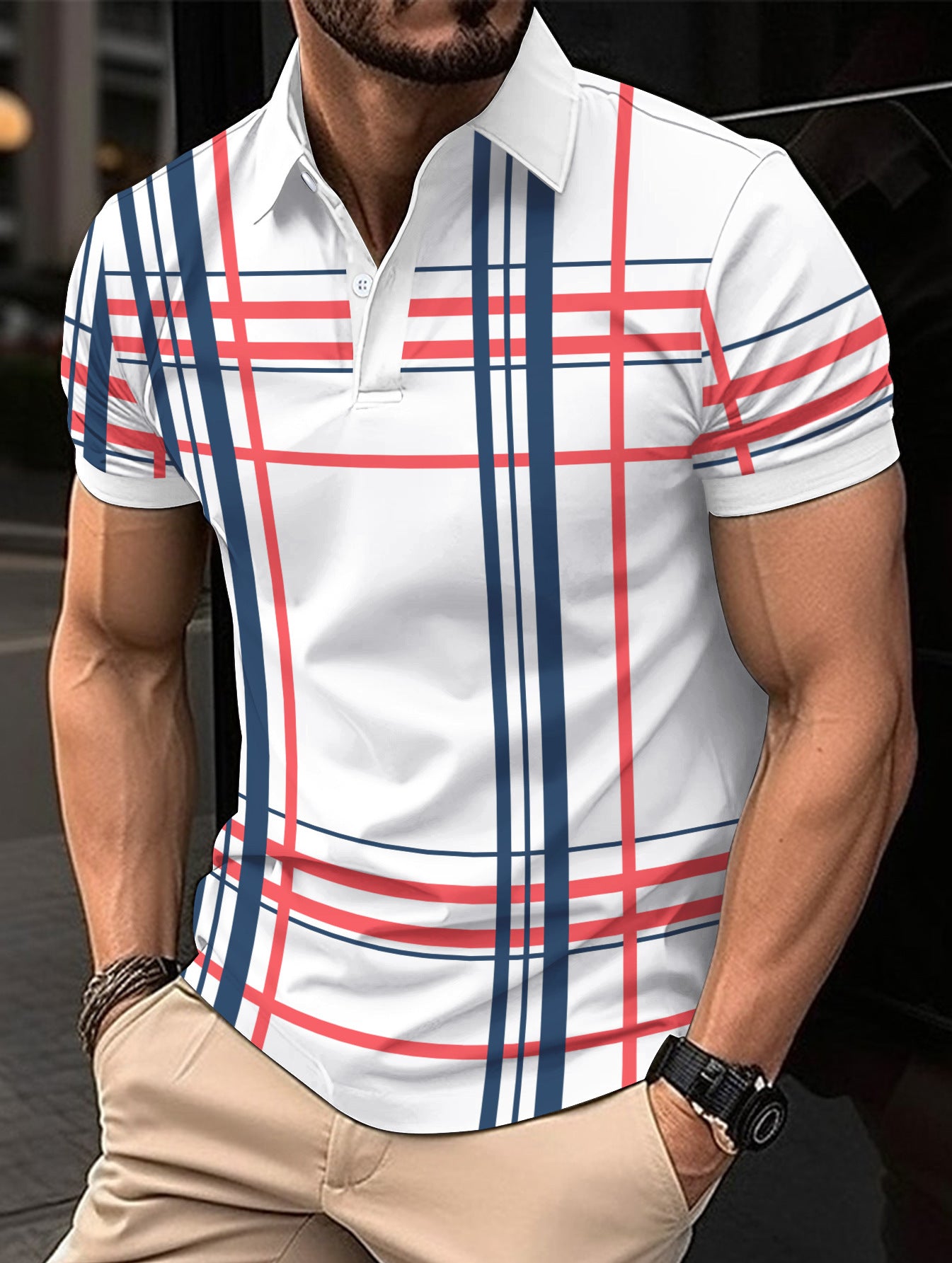 Men's Printed Lapel Button Short-Sleeved Shirt