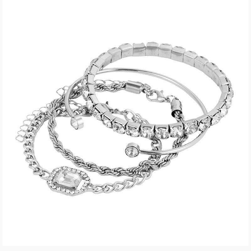 4 Pcs Crystal Bracelet Set - Bohemian Design For Women Vintage Luxury Twisted Cuff Chains Armband Jewelry Accessories