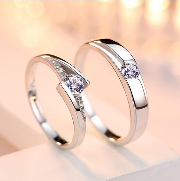 Diamond Couple Rings - 925 Silver Men and Women Marriage Rings