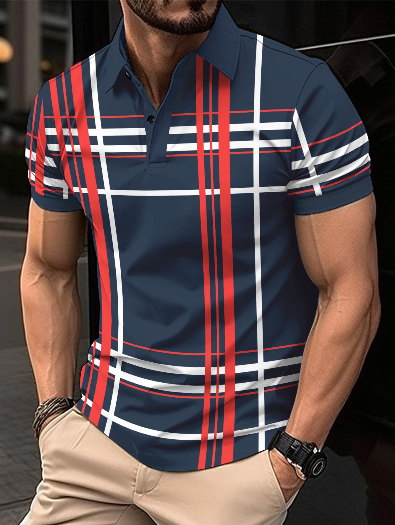 Men's Printed Lapel Button Short-Sleeved Shirt