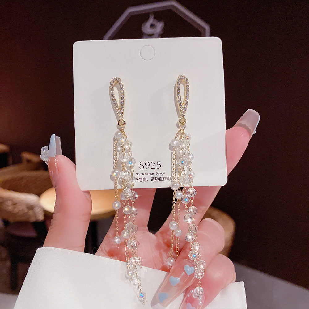 Sterling Silver Needle Light Luxury Pearl Earrings - Graceful Personality