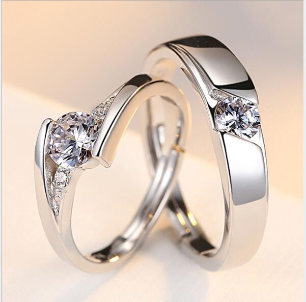 Diamond Couple Rings - 925 Silver Men and Women Marriage Rings