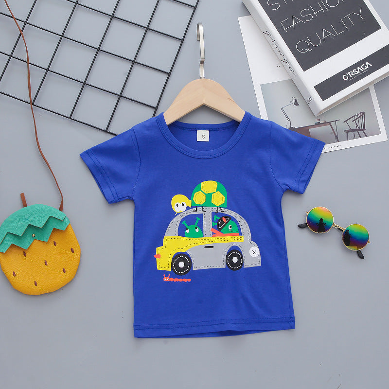 Trendy Kids’ Cartoon Outfit – Stylish & Comfy Summer Set!  Boys Kids Children's Short Sleeve T-shirt Shorts Korean Suit - JumoShop