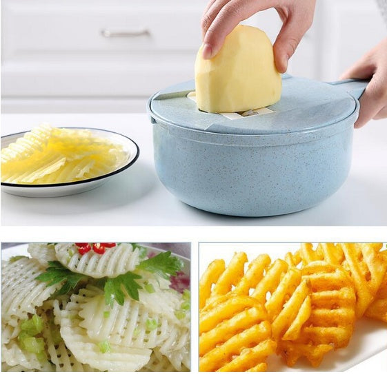 8-in-1 Mandoline Slicer Vegetable Cutter with Drain Basket, Grater & Peeler – Multifunction Kitchen Accessories! Vegetable Slicer, Potato Peeler, Carrot Onion Grater,  Strainer, Vegetable Cutter, Kitchen Accessories - JumoShop