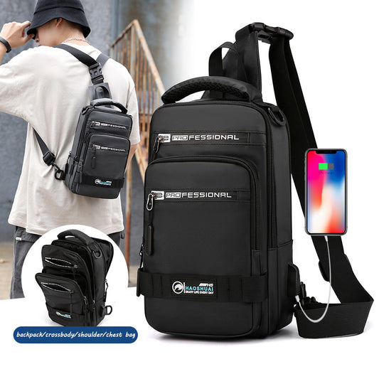 Multifunction Bags For Men - Nylon Backpack Crossbody Shoulder Bag With USB Charging Port