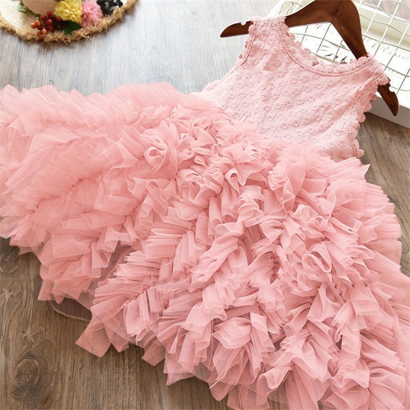 Hollow Skirt Lace Long-sleeved Girls Princess Irregular Dress