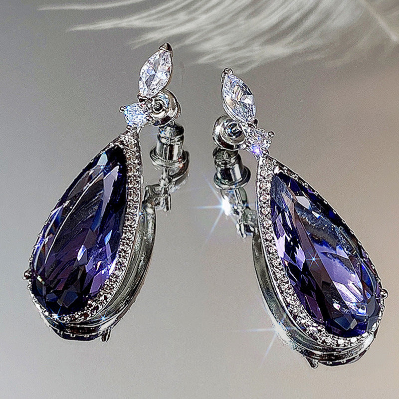 Micro-inlaid Purple Zircon Drop Earrings – Elegant Bridal Jewelry for Women! - JumoShop