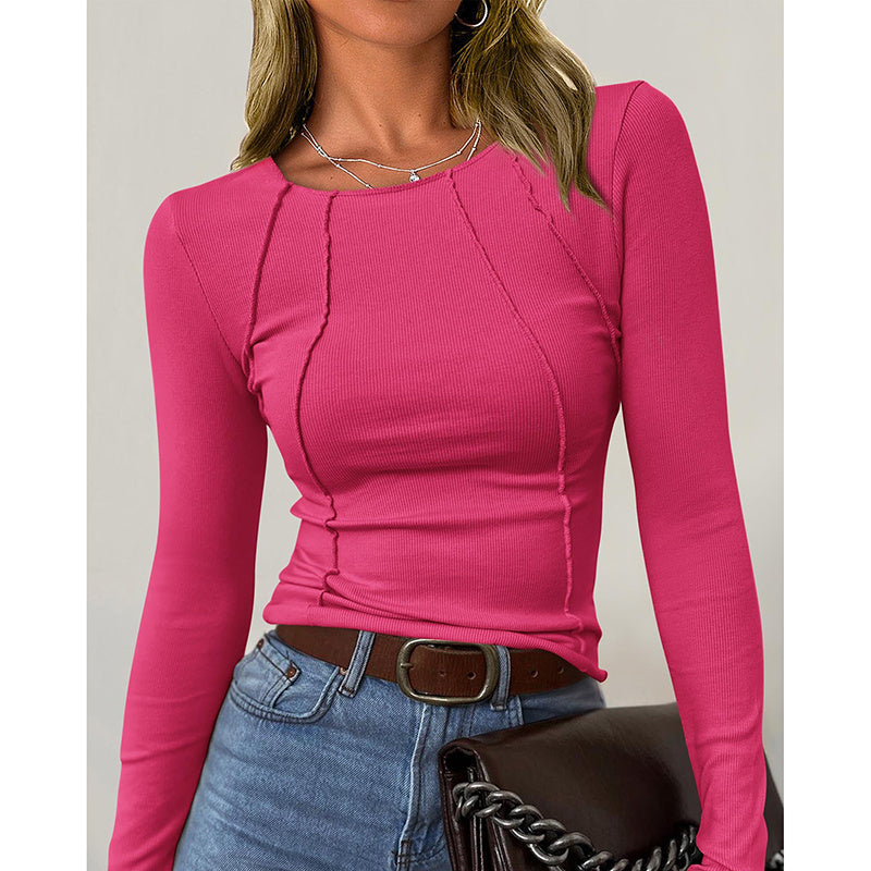Crewneck Slim Fit Tops - Women Long Sleeve T Shirts Going Out Fall Fashion Basic Tee