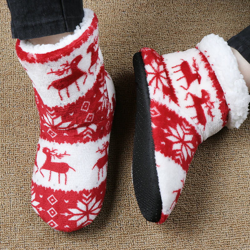 Christmas Elk Floor Shoes - Indoor Socks Shoes, Warm Plush House Slippers