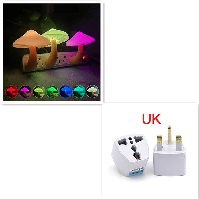 LED Night Light Mushroom Wall Socket Lamp - EU US Plug Warm White Light-control Sensor Bedroom Light Home Decoration