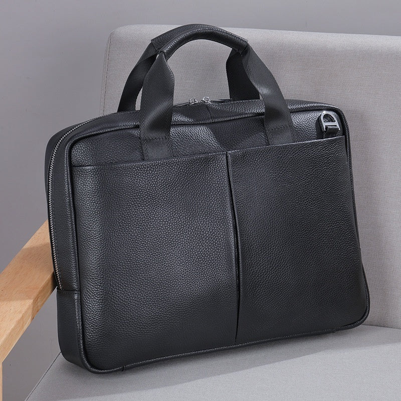 Genuine Leather Men's Briefcase -  Large Capacity Briefcase Men's Horizontal First Layer Cowhide Computer Storage Bag