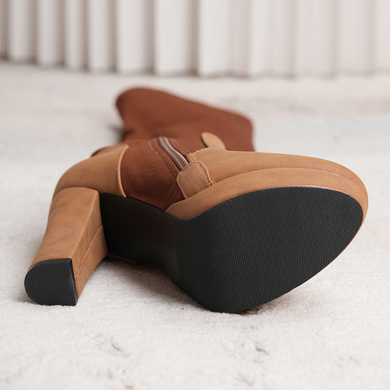 Long Boots For Women - Elastic Suede High Square Heel Over-the-knee Boots Fashion Party Shoes Winter