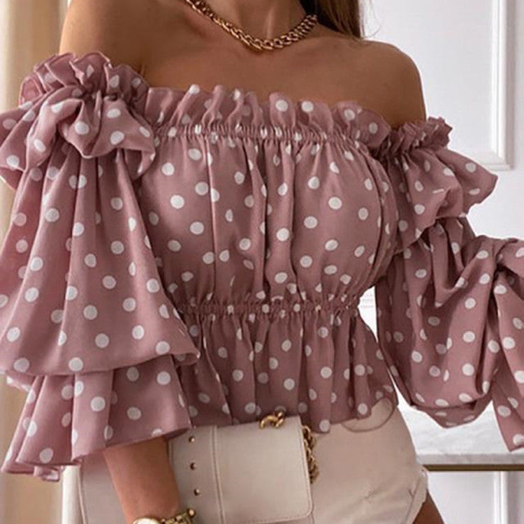 Sexy Off Shoulders Gathers Mid Sleeve Blouse