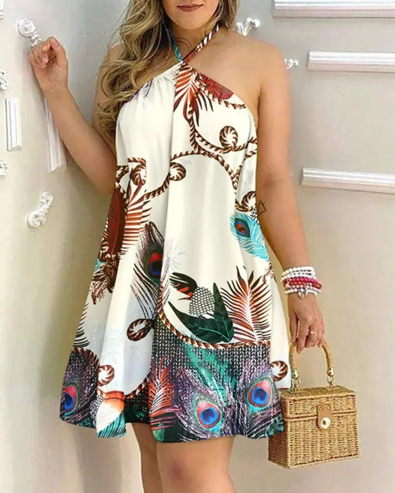Printed Dress Summer Halter Neck Sleeveless Sexy Dresses