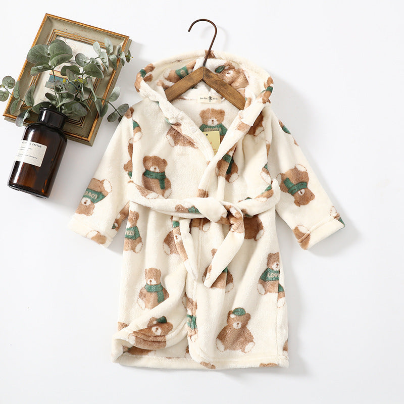 Children Hoodie Coral Velvet Night Robe - Children Flannel Clothing