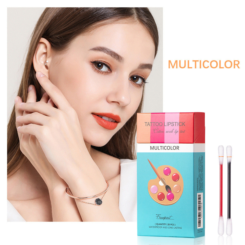 20 Pcs Set Cotton Swab Lipstick - Portable Lipsticks Cosmetics Waterproof Case Lasting Long Liquid Lipstick