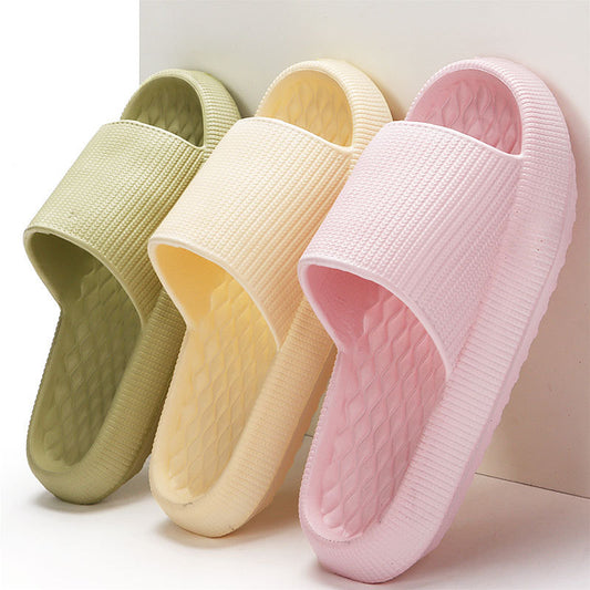 Summer EVA Slippers Solid Color Rhombus Stripe Anti-slip Slippers  - New Women's Home Shoes