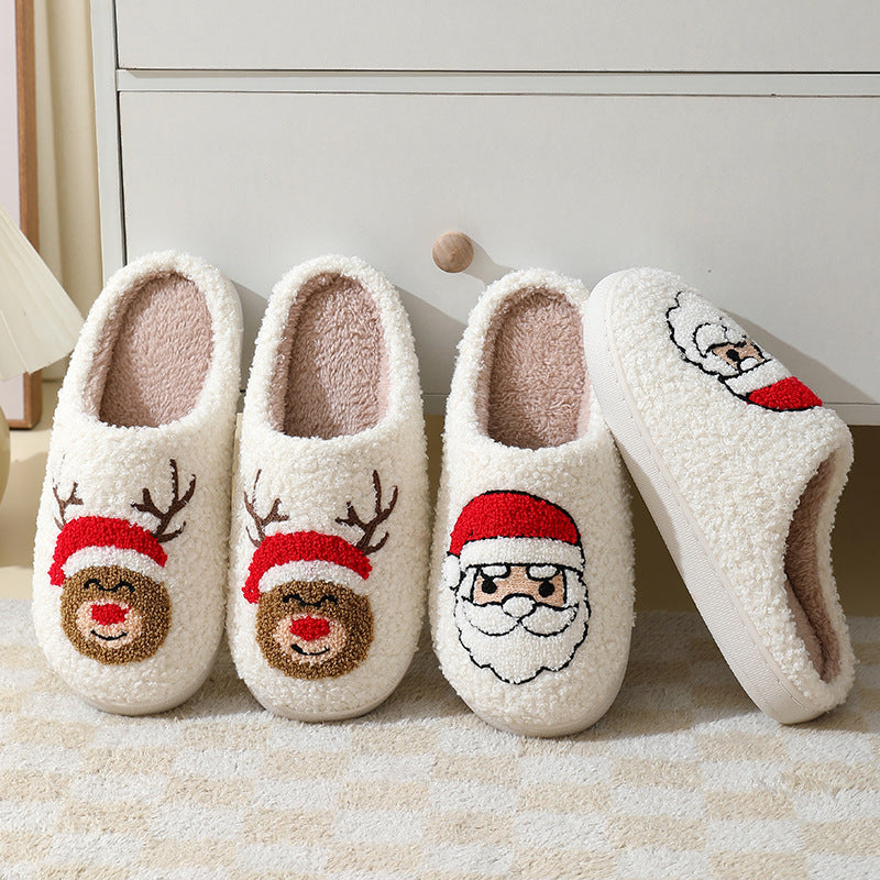 Christmas Home Slippers - Cute Cartoon Santa Claus Cotton Slippers For Women And Men