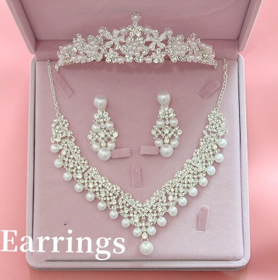 Hot Bridal Jewelry Three Sets - Korean Big Crown Wedding Pearl Necklace Set wedding Accessories