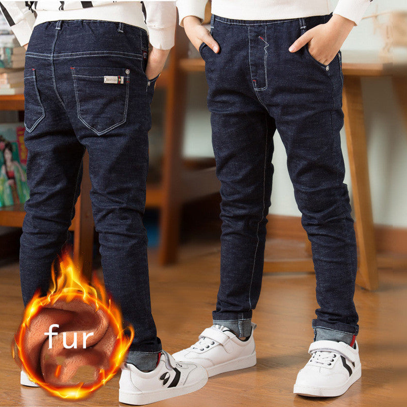 Boys' Jeans With Thick Fleece - Winter Children's Casual Wear